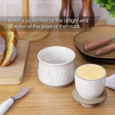 MAIA Ceramic 5.5 oz Butter Crock for Counter with Water Butter Spreader Holder for Spreadable Butter, French Butter Dish with Lid, Butter Keeper for Kitchen Counter, White Kitchen Décor