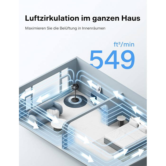 Вентилятор торнадо PELONIS з дистанційним керуванням, сенсорним дисплеєм, 3D циркуляцією, тихий (36.5dB), потужний (10м повітряний потік), регульована висота (60/111см), 4 швидкості з таймером, знімний захисний гріт, поворотний, 76см, чорний