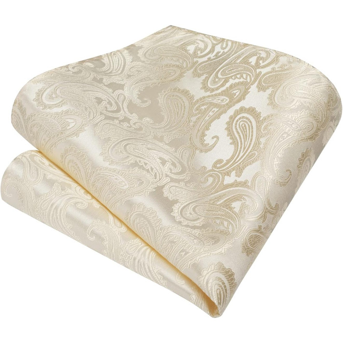 Краватка та нагрудна хустинка Enlision для весілля: шовковий комплект Paisley з латунними застібками для манжетів, бежевий/шампань