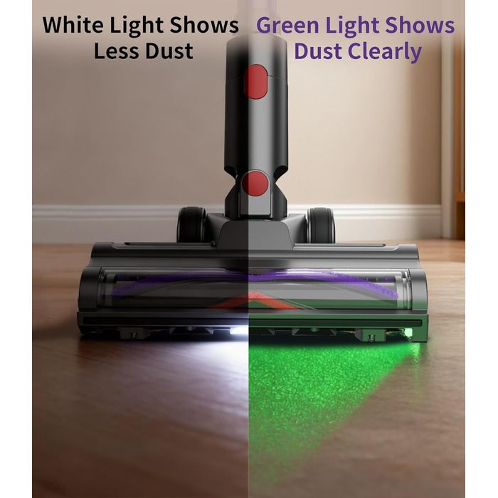 Бездротовий акумуляторний пилосос 450W, 40KPa, без мішка з HEPA-фільтром та LED-дисплеєм, антизаплутана щітка, самостійна підставка з кріпленням на стіну, час роботи 50 хв, для килимів, твердих підлог, шерсті тварин та авто