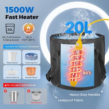 Портативний душ для кемпінгу з насосом та акумулятором 8000mAh, 20л, IPX7 водонепроникний