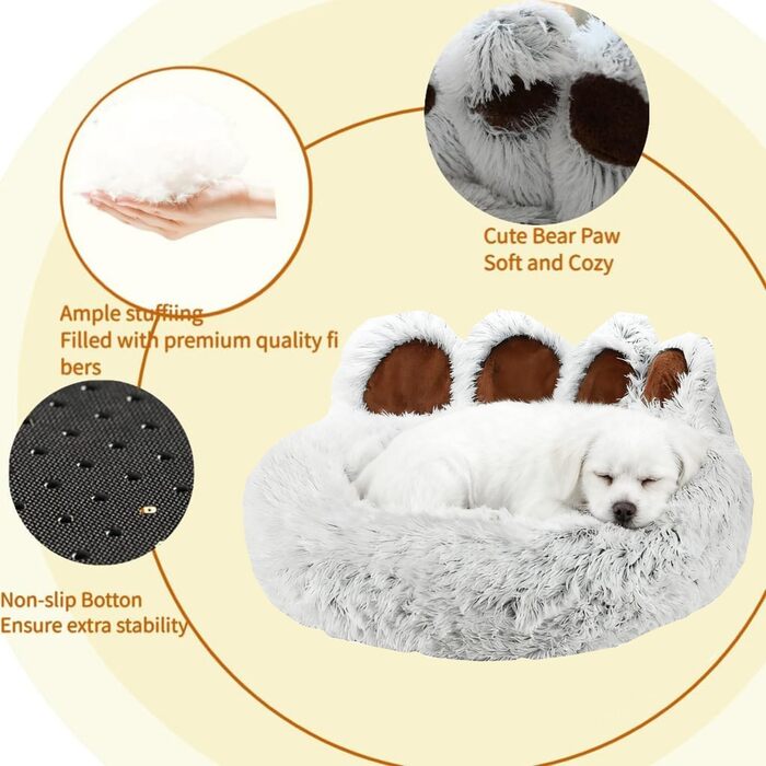 М'яке ліжко для собак та котів у вигляді лап ведмедя, 50 см. Легко миється, антиковзаюче, тепле місце для сну для маленьких та середніх собак/кішок/кроликів. Колір: сірий кавовий (діаметр 65 см, світло-сірий)