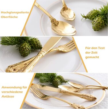 Набір столових приборів Prächtiges Barock 20 предметів з нержавіючої сталі 18/10, золотий колір, у подарунковій коробці (виделки, ложки, ножі)