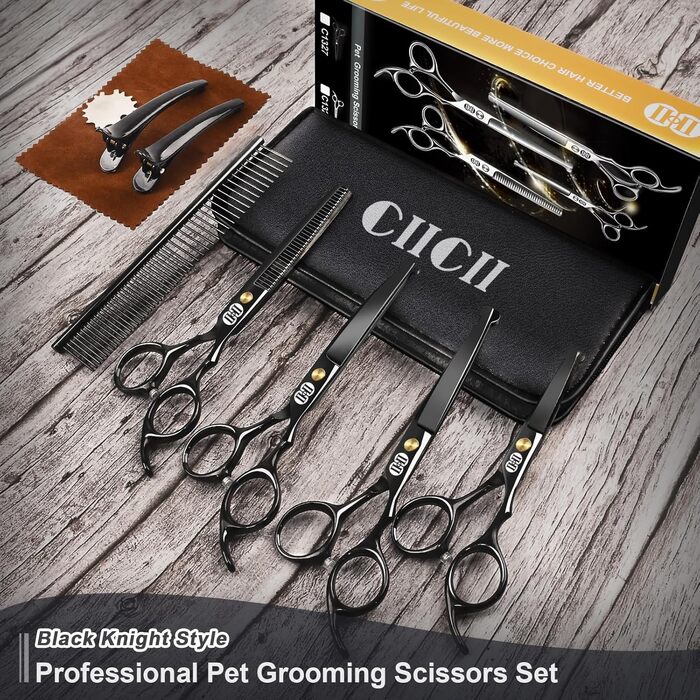 CIICII 10-in-1 Professional Dog Grooming Kit with Rounded Safety Tips - Dog & Cat Hair Scissors Set