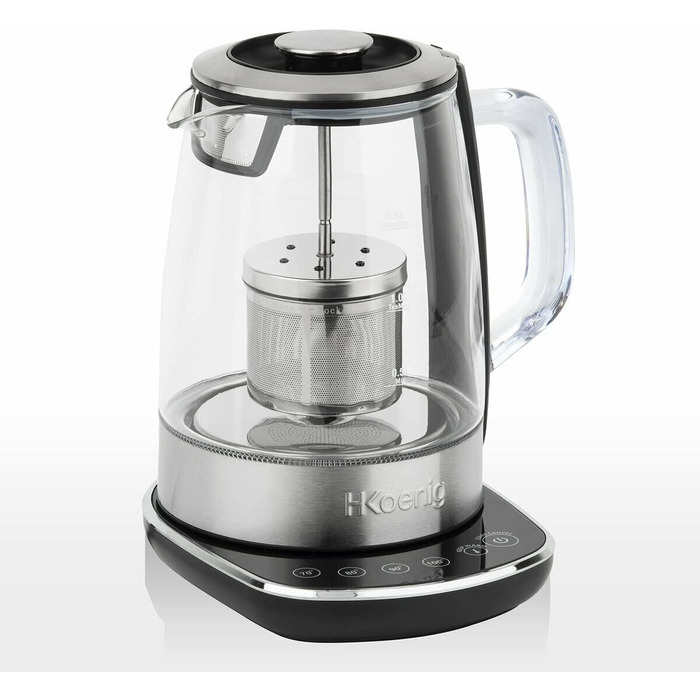 H.KOENIG TI600 Instant T Teapot Electric Kettle 1.5L, 1.5 liters, Stainless Steel/Glass