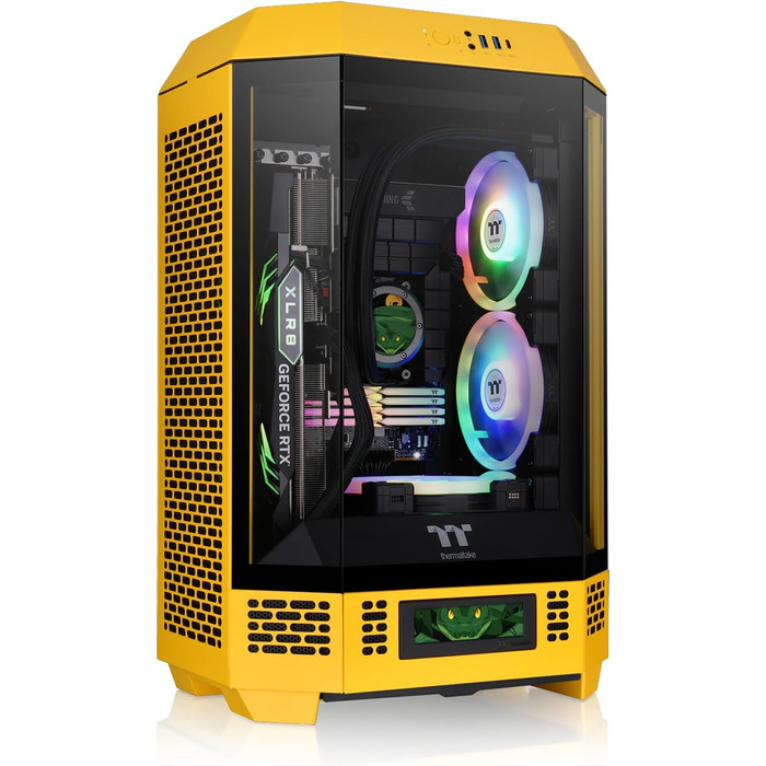 Thermaltake The Tower 300 Bumblebee - Корпус ПК Micro Tower (Micro-ATX/mini-ITX) з вертикальним дизайном, 3 скляні панелі, 2 вентилятори 140mm, підтримка радіатора 420mm