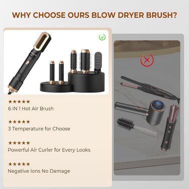 Набір для укладки волосся Pro Hairstyler 6 в 1: фен-щітка, стайлер, іонізація, 1000W, чорно-золотий