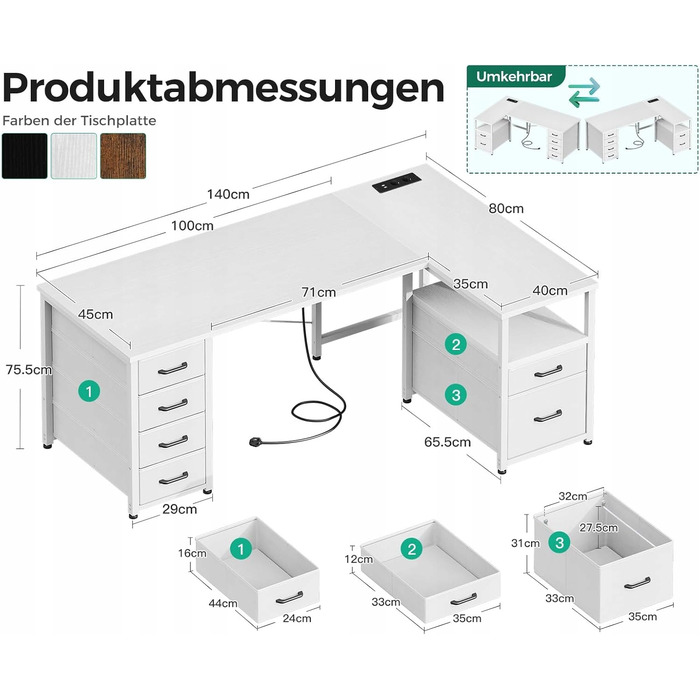 Кутовий ігровий комп'ютерний стіл Coleshome, 140 x 80 см, білий