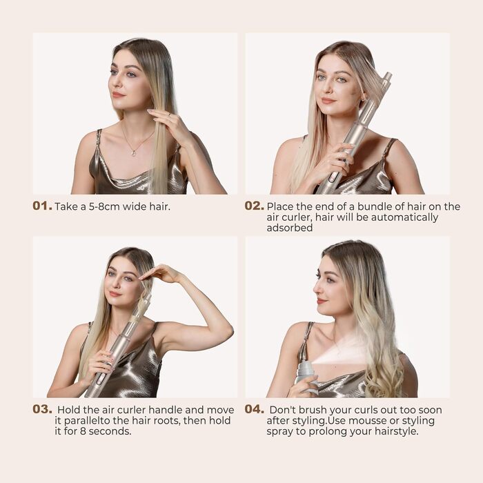 UKLISS Airstyler Pro 7 в 1: професійний фен-щітка з іонізацією, 1400W, для створення локонів, випрямлення та сушіння волосся (Золотий)