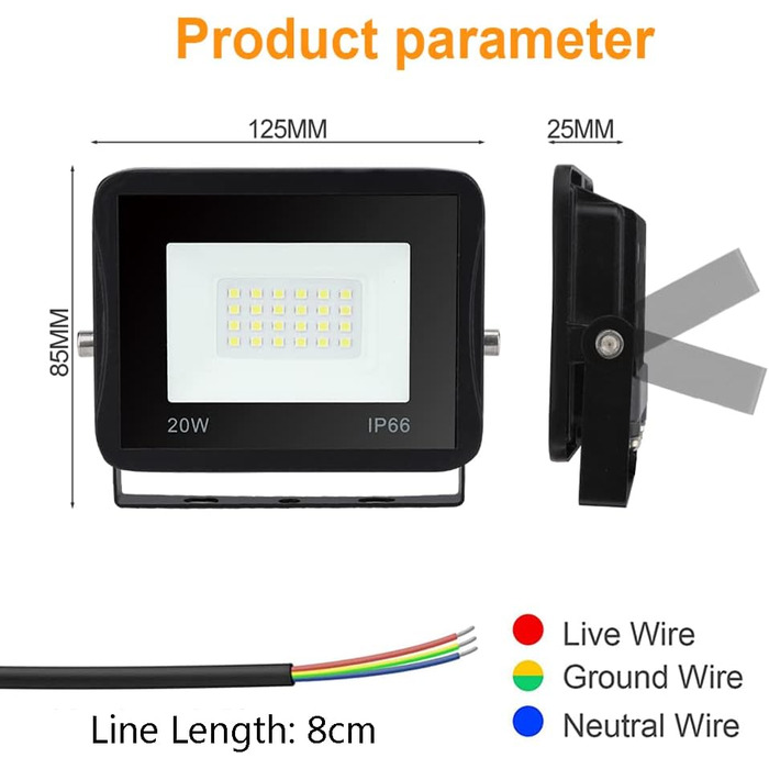 LED Floodlights Outdoor, Pack of 5, IP66 Waterproof Floodlights for Indoor and Outdoor Use, 8500LM Super Bright Outdoor Lights, 120 Degree Outdoor Lighting 6000K Cold White Spotlights Floodlights (Pack of 2, 20W)