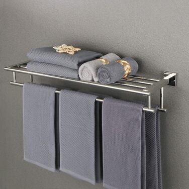 Тримач для рушників SAYAYO настінний, 70 см, з полицею, нержавіюча сталь, для ванної кімнати та кухні