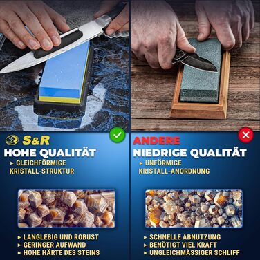 Набір для заточування ножів Schleifstein S&R: двосторонній шліфувальний камінь 1000/4000, допомога для заточування 120/240, точило для ножів та брусок для заточування