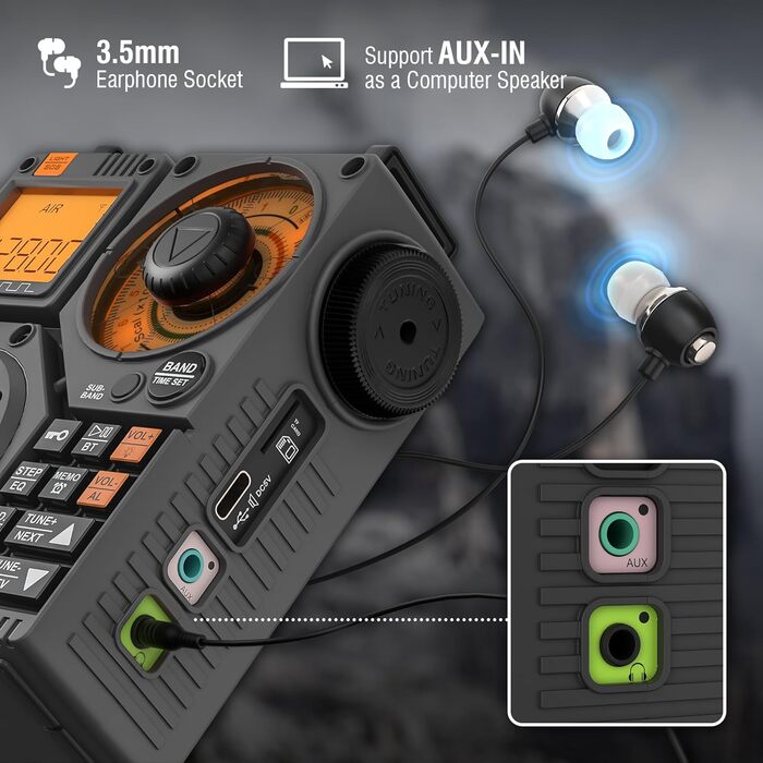 Raddy RF320: Портативне радіо Kurzwellenradio з керуванням через додаток, FM/AM/VHF/SW/AIR, підтримка BT/TF-картки, перезаряджуване, з антеною 3м, навушниками, ліхтариком, SOS, сірий