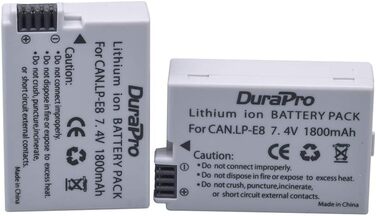 Акумулятор DuraPro LP-E8 для Canon (2 шт.) + LED USB зарядний пристрій; сумісний з EOS 550D, 700D, 600D, 650D, Rebel T2i T3i T4i T5i, Kiss X4 X5 X6i X7i DSLR