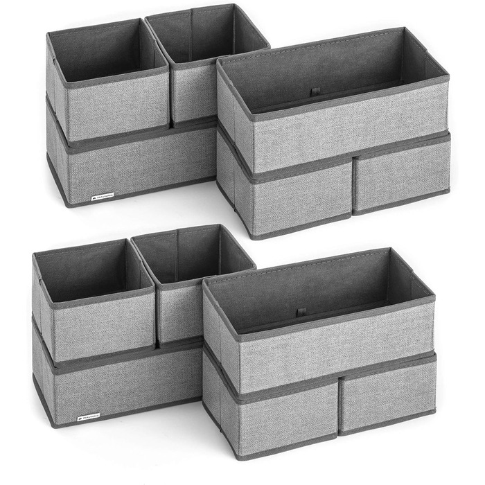 Navaris Storage Boxes Organizer System - Fabric Boxes - 12 Pieces in Various Sizes - for Wardrobe and Drawers - Foldable