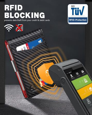 Чоловічий гаманець Zitahli Sport-Fan: 10-12 карт, RFID-захист, шкіряний, тонкий, з відділенням для ID, мінімалістичний, подарунок для чоловіків (чорний та червоний)