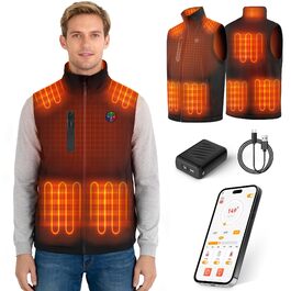 Обогреваемый жилет Smartes с управлением через APP | 8-зонный обогреватель для лыж и кемпинга | Аккумулятор 20000mAh 7.4V | 3 температурных режима | Ветро- и водонепроницаемый | Можно стирать в машинке, мужской/женский жилет L