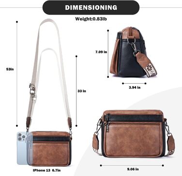 Сумка жіноча через плече MUIIKOLA середнього розміру, екошкіра, чорно-коричнева, з широким м'яким ременем