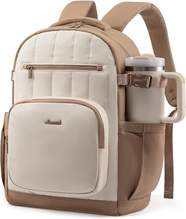 LOVEVOOK Рюкзак для жінок, 15.6 дюймів, легкий шкільний рюкзак для підлітків з відділенням для ноутбука, водонепроникний, рюкзак для школи, подорожей, роботи, університету. Колір: бежевий+хакі