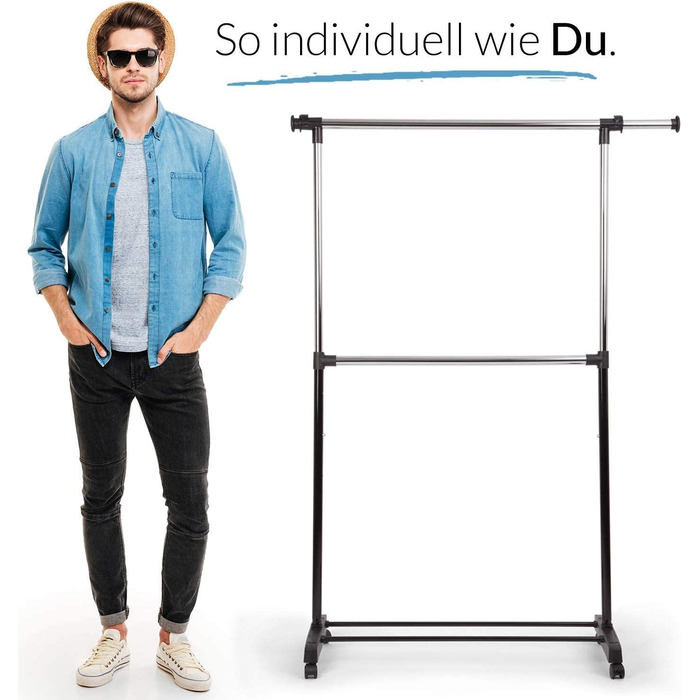 HELDENWERK Clothes Rail with Wheels - Coat Rack Stand, Stable and Load-Bearing - Extendable Clothes Rail