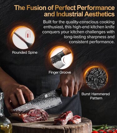 Ніж кухарський XINZUO 21.9 см з дамаської сталі, 67 шарів, професійний, з ергономічною ручкою з білої бука, серія Mo