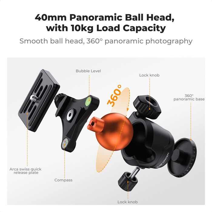 Штатив K&F Concept 163CM з алюмінію: легкий та компактний, до 10 кг, для DSLR, телескопів, камер та смартфонів