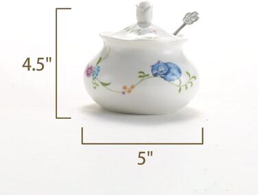 Hotoco Sugar Bowl, Ceramic Sugar Bowl with Lid and Stainless Steel Spoon for Home and Kitchen - Flower Design, White flower