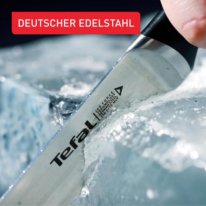 Набір ножів Tefal Ice Force 3 шт: ніж для м'яса 20 см, ніж Сантоку 18 см, універсальний ніж 11 см, нержавіюча сталь, чорний, K232S3