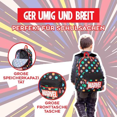 Дитячий рюкзак Marvel Spiderman з героями Marvel: Avengers, Iron Man. Ідеальний для школи та як подарунок. Чорний, 40x30x16 см