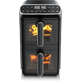 Фритюрниця Arendo з гарячим повітрям XXL Dual Zone з 2 камерами – 11 л – 2 зони – Airfryer з подвійними камерами та вікном – 6 програм – Без BPA – 3D циркуляція повітря – Функції Sync та Match A: 11 літрів