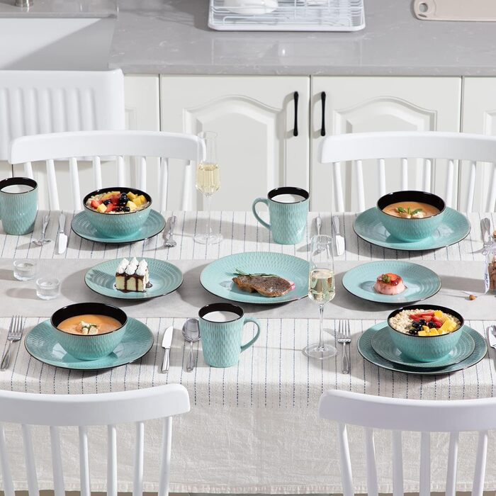 Stoneware Combination Service, vancasso GUTO Dinnerware Set, 16-piece dining set with 4 dinner plates, dessert plates, bowls, and cups for 4 people