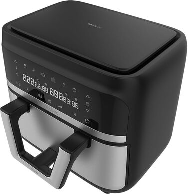 Cecotec Oil-Free Hot Air Fryer, 9L Cecofry Dual 9000 Air Fryer. 2850W, Digital and compact, Dual Temperature, PerfectCook Technology, possibility to split the bowl into 2 x 4.5L, 6 Modes Stainless Steel 1 Basket 9 Liters + Divider
