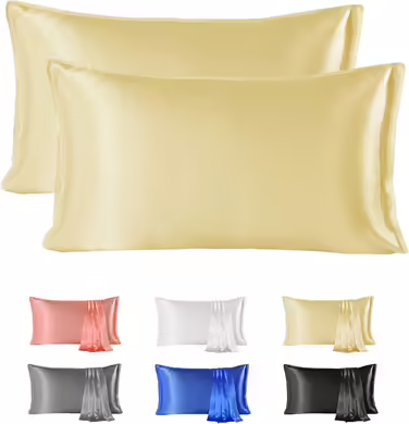 Silk 22 Momme Silk Pillowcase Set of 2, 100% Mulberry Silk Pillowcase for Hair and Skin with Envelope Closure, Soft and Smooth Silk Pillowcase, 50 x 66 cm Yellow Yellow 50x66cm