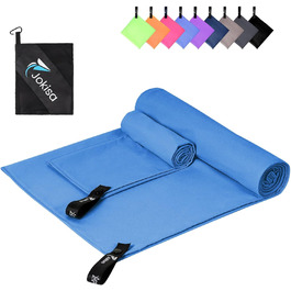 Набір рушників з мікрофібри 2 шт. (180x90 см + 80x40 см) – пляжний та спортивний, швидковисихаючі, пісорозсіювачі для відпочинку, сауни, трекінгу (світло-блакитний)