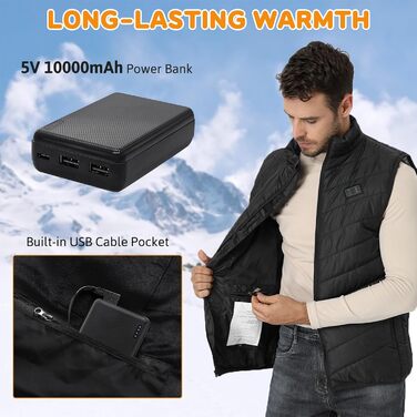 Обогревна жилетка для чоловіків та жінок, жилетка з підігрівом 9 нагрівальних панелей та 3 режими температури, тепла куртка для роботи на відкритому повітрі, подарунок на Різдво
