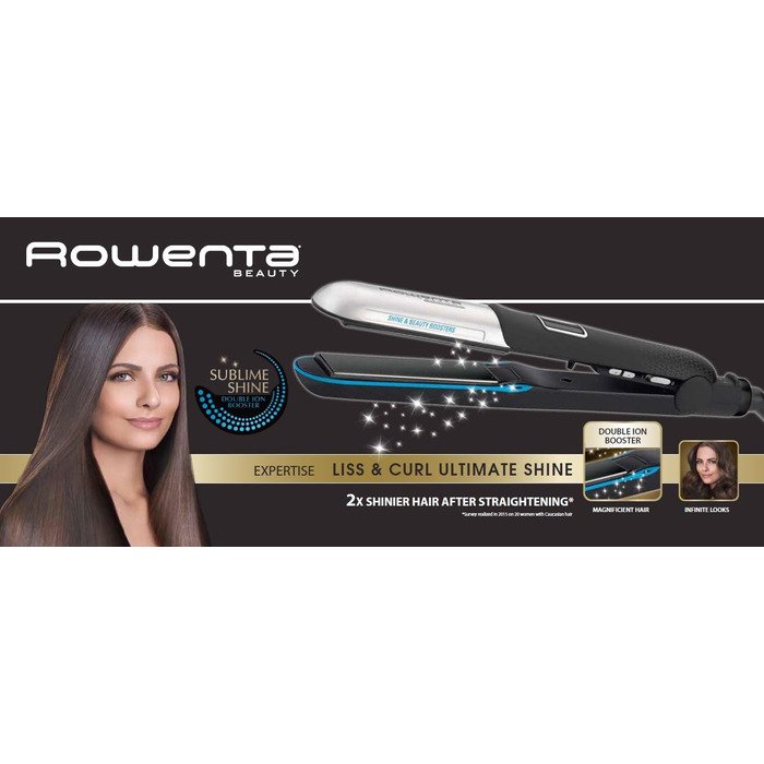 Випрямляч для волосся Rowenta SF6220 Liss & Curl Ultimate Shine: випрямлення та локони, LED, чорний/срібний