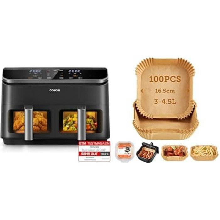 COSORI R901 Air Fryer & Air Fryer Parchment Paper for R901 Air Fryer with Parchment Paper 8.5 L Black