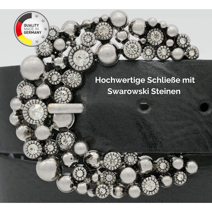 Жіночий шкіряний ремінь AnnaMatoni з розкішною стразовою пряжкою 4 см, чорний, Німеччина, 105 см