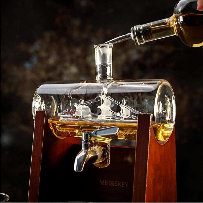 Carafe Set - Whiskey Gift Set - Gifts for Men - Men's Gifts Gift - Birthday Gift for Men - Ship Decanter 1100ML, Gift Box, 2 Whiskey Glasses, 4 Whiskey Stones