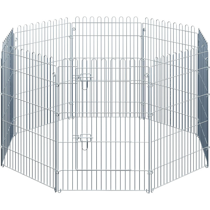 PawHut Вольєр для цуценят/собак, 8 панелей, 63B x 91H см, срібний, для собак, котів, цуценят, вольєр для собак на вулицю