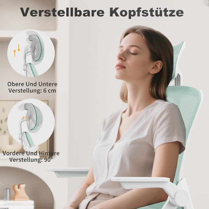 Офісний стіл Naspiro Bürostuhl: ергономічний стілець з сітчастою спинкою, підтримкою попереку, м'яким сидінням та регулюванням висоти. Кольори: сірий (зелений), з підголівником. Для дому та офісу.