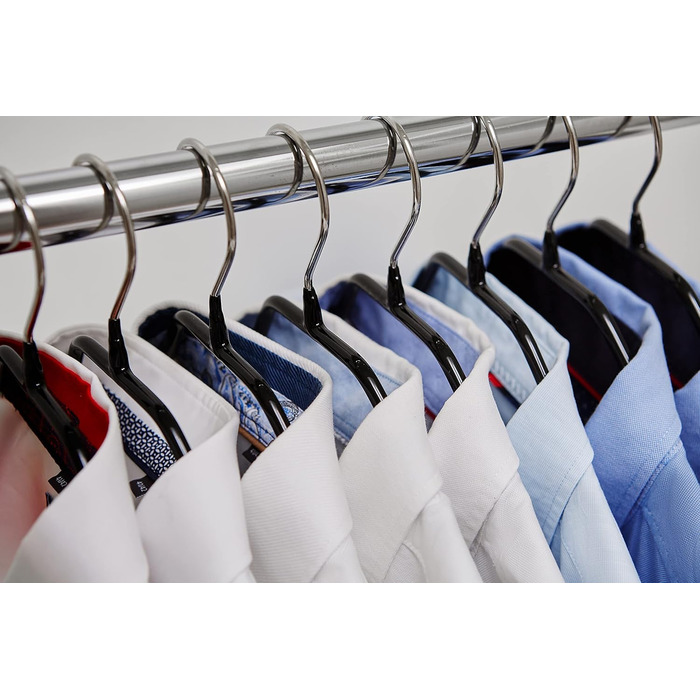MAWA Clothes Hangers, Set of 10 Space-Saving and Non-Slip Hangers, Ideal for Shirts and Blouses, with 360° Swivel Hook, Non-Slip Coating, 45 cm, Black