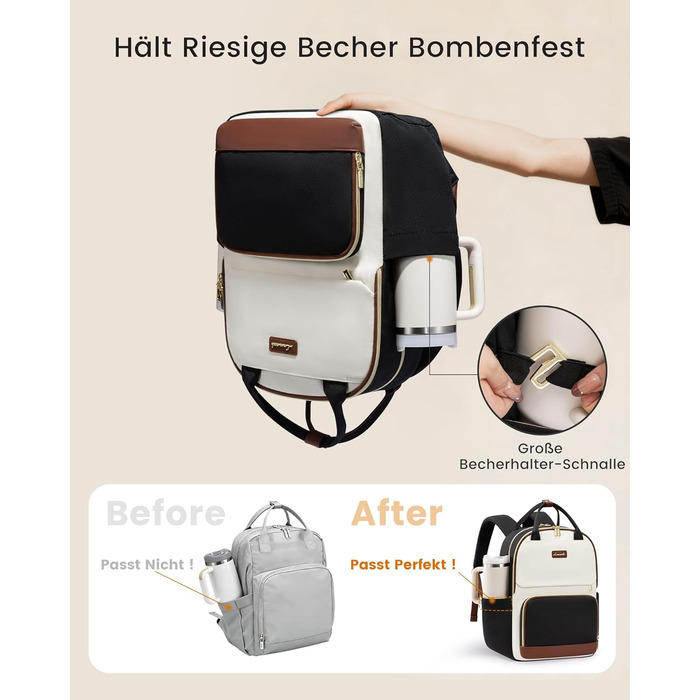 LOVEVOOK Рюкзак для жінок, 15.6 дюймів, для ноутбука, шкільний, для підлітків, з великою кишенею для пляшки, універсальний, для подорожей, елегантний, для роботи, на кожен день, для подорожей, Khaki Beige (Чорний, Білий, Коричневий)