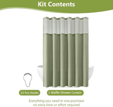 Шторка для душу з тканини Вафле, зелена, 183x183 см, з гачками, водонепроникна, для готелю