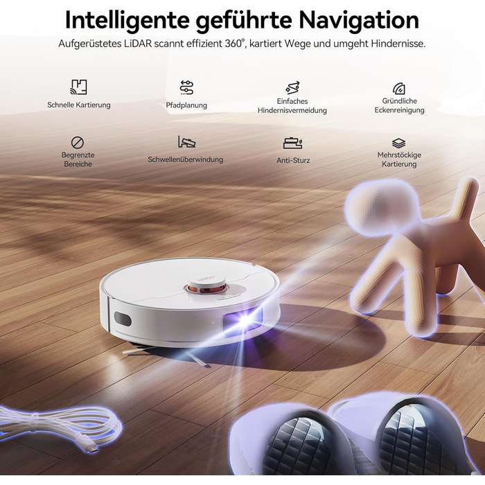 Робот-пилосос JONR T5 Pro з функцією миття, 8150Pa, сушка гарячим повітрям, антизаплутувальні щітки, уникнення перешкод, LiDAR-навігація, док-станція All-in-One