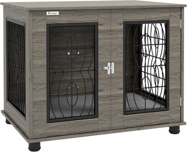 Клітка для собак PawHut з замком, подушкою та столиком, 80 x 56 x 63 см, сірий колір