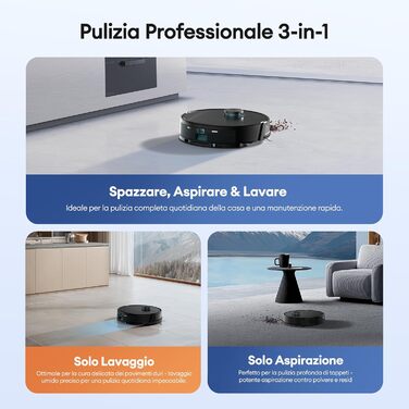 Робот-пилосос Ultenic з функцією миття 6000Pa, LiDAR-навігація, 3-в-1, 150 хв роботи, керування через додаток, для шерсті тварин, килимів та твердих підлог