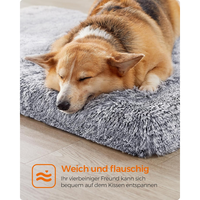 Feandrea Dog Bed, orthopedic dog cushion, padded with convoluted foam, removable and washable cover, size M, for small and medium dogs, 80 x 50 x 8 cm, PGW211G02 (L 95 x W 60 x H 8 cm, Ombré Gray)