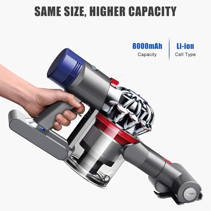 Замінний акумулятор EVARY 8000mAh для пилососів Dyson V8 Absolute Animal Motorhead Pro SV10 (2 фільтри + 1 щітка)