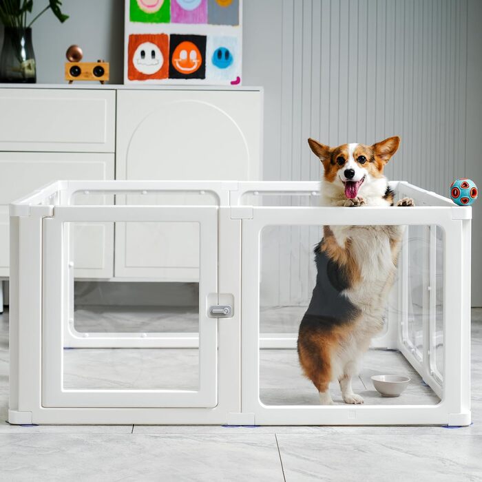 Летіж для цуценят на 8 місць, розкладний, 60 см, прозорий, для собак, котів, кроликів та дрібних тварин, з неслизьким дном, білий